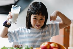Healthy child with milk